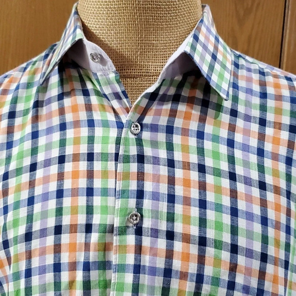 Jared Lang multicolored plaid long sleeve tab convertible shirt - Picture 1 of 6